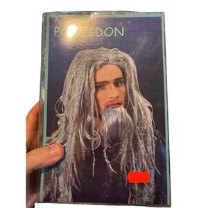 Poseidon Wizard gray silver green adult long wig and beard NIB cosplay Halloween